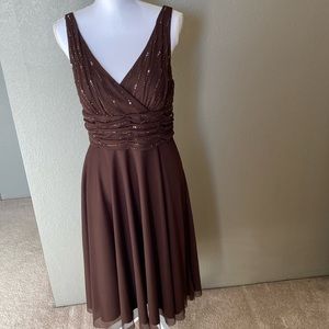 Rich Brown Women’s Beaded and Sequined Cocktail Dress ruched waist size 12